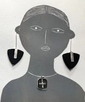 Slate earrings and silver and oxodized cross pendant