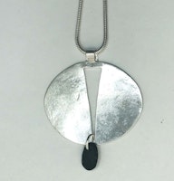 Oval Silver Pendant with Black pebble